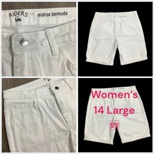 Women's Lee 14 Large Bermuda Skimmer Shorts White Jeans Rolled Hem Mid Rise NWOT